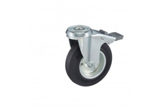 Колесо Tellure Rota 536203 поворотное с тормозом, диаметр 125мм, грузоподъемность 130кг, черная резина, сталь