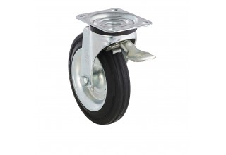 Колесо Tellure Rota 053345 поворотное с тормозом, диаметр 200мм, грузоподъемность 230кг, черная резина, сталь