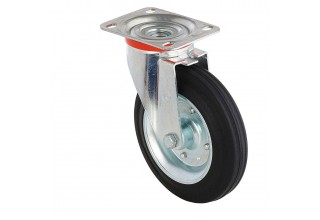 Колесо Tellure Rota 535106 поворотное, диаметр 200мм, грузоподъемность 230кг, черная резина, сталь