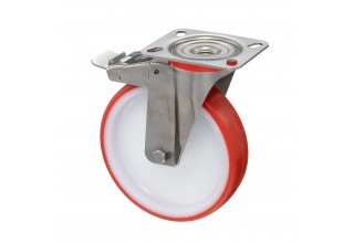 Колесо Tellure Rota 606604 поворотное с тормозом, диаметр 150мм, грузоподъемность 220кг, термопластичный полиуретан, полиамид
