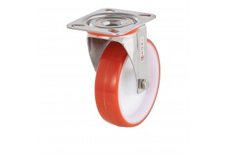 Колесо Tellure Rota 604406 поворотное, диаметр 200мм, грузоподъемность 300кг, термопластичный полиуретан, полиамид, кронштейн из нержавеющей стали